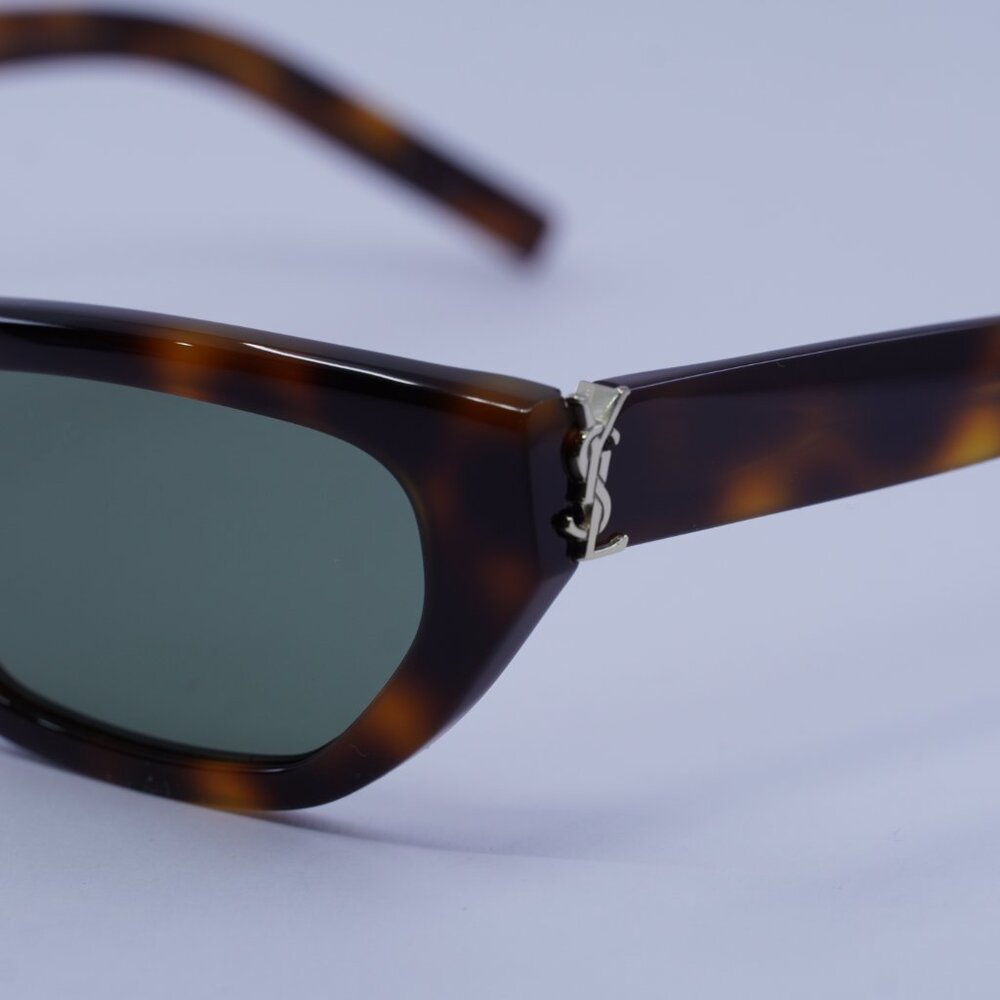 Saint Laurent SLM126 003 Sunglasses Havana Cat Eye Frame, Green Lenses - Picture 4 of 11